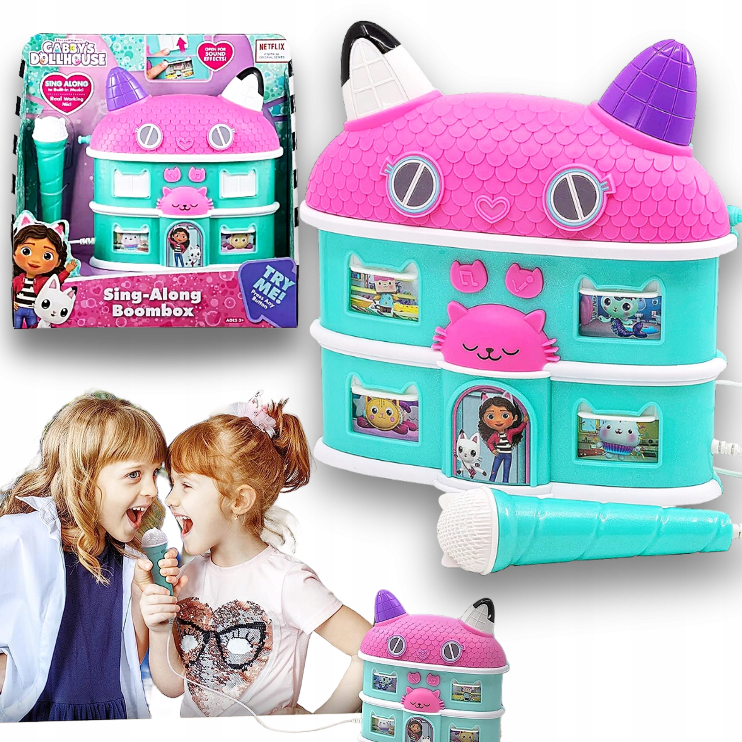 KOCI DOMEK GABI PIOSENKI MIKROFON GŁOŚNIK BOOMBOX MIKROFON ZESTAW KARAOKE