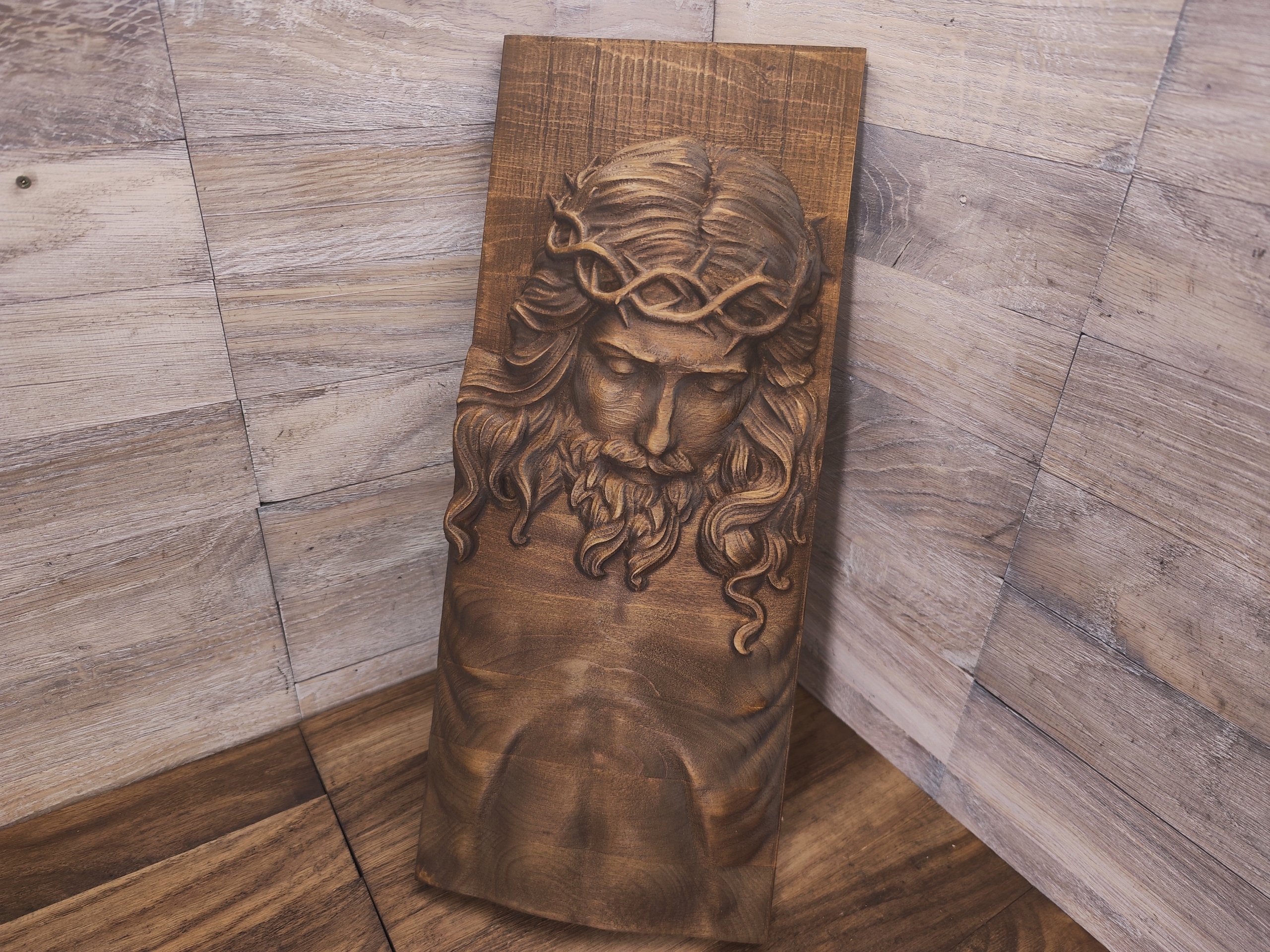 Dřevěný obraz Ježíšek na kříži busta dárek na svatba ruční práce 46cm