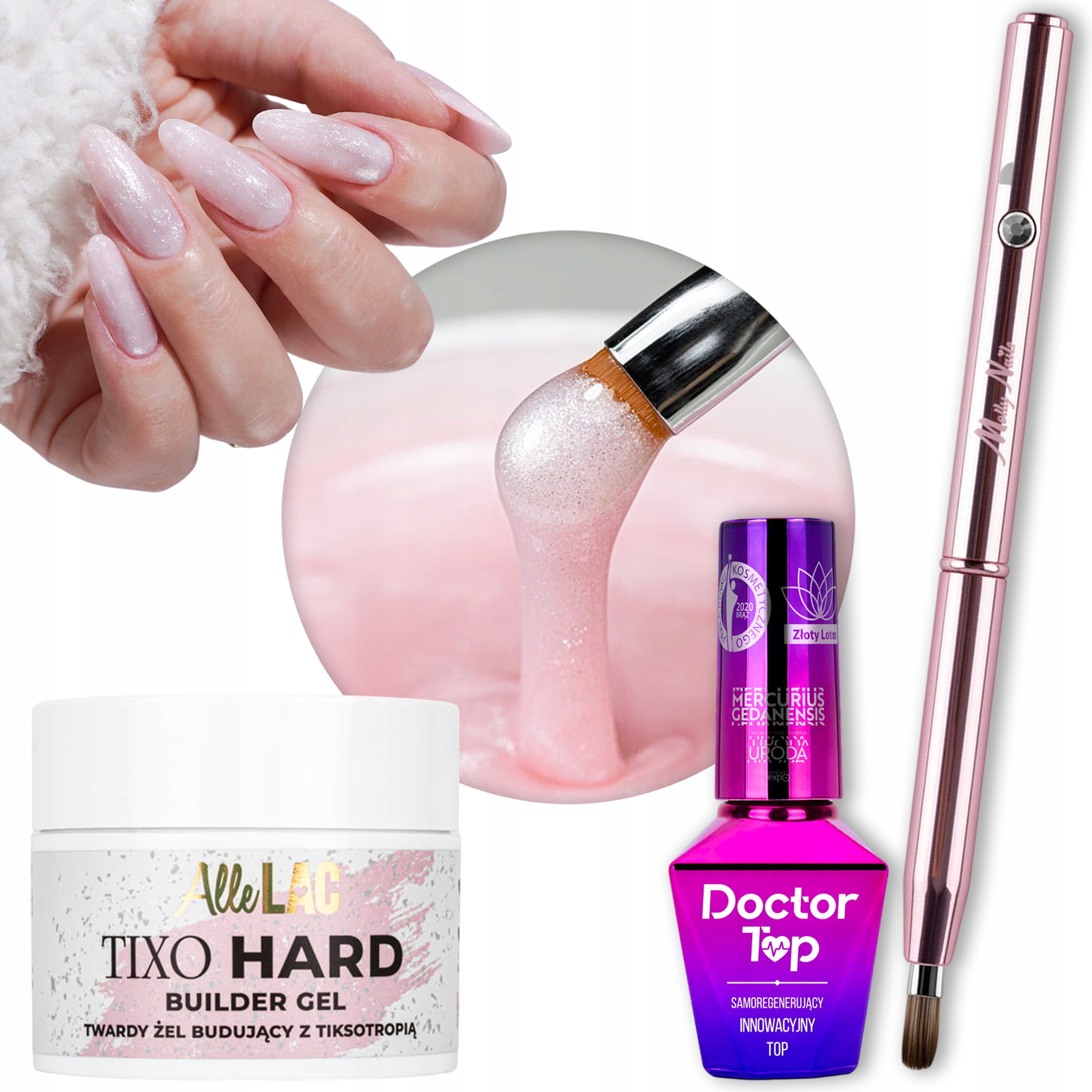 Zestaw Do Paznokci Glamour 3w1 Żel Budujący Tixo Hard Doctor Top Pędzelek