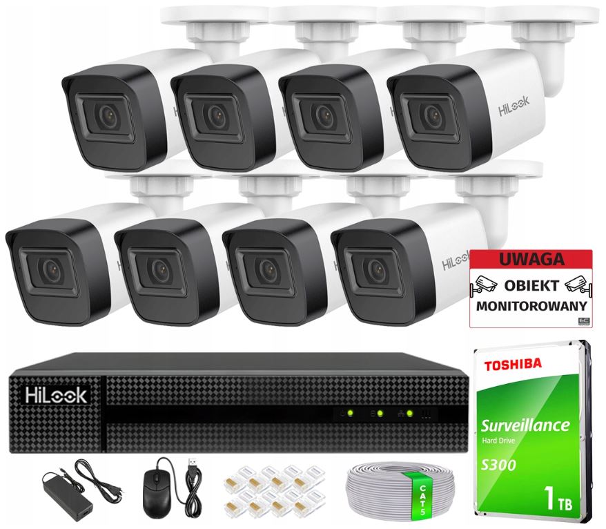 Sada monitorování 8 venkovních kamer FullHD PoE HiLook od společnosti Hikvision