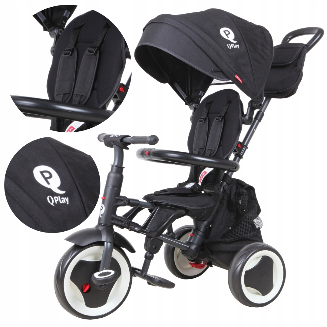 Rowerek Trójkołowy dla dzieci spacerówka z daszkiem Rito Plus Black Qplay