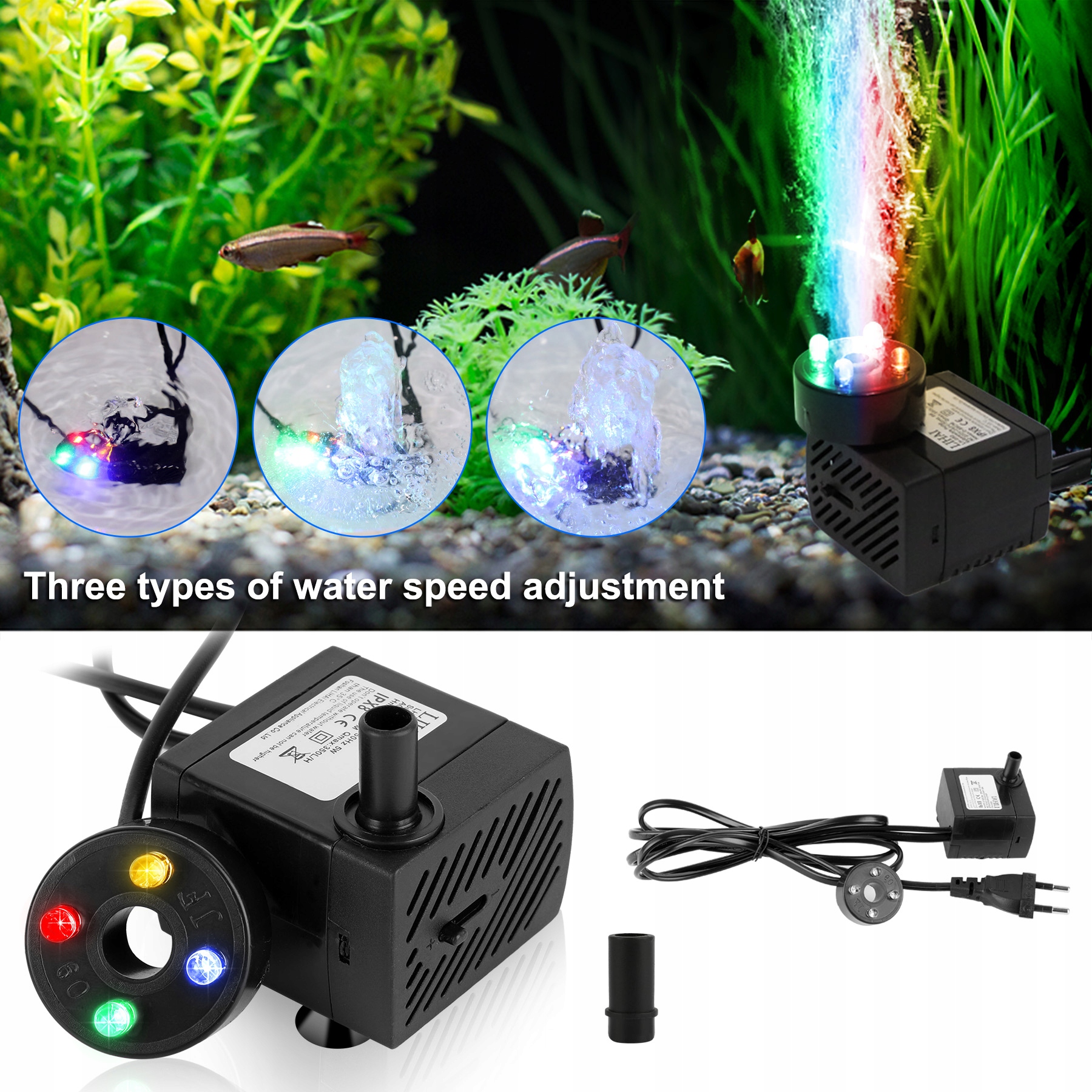 MINI POMPA DO FONTANNY OGRODOWEJ DOMOWEJ 5W 350l/h Z 4 LED Producent inna