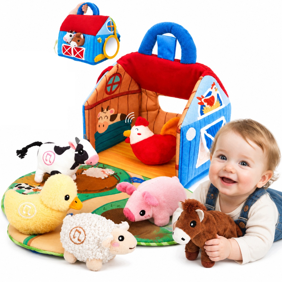 Zestaw Farma Domek Montessori 7W1 Z Pluszakami, Rozwój Sensoryczny
