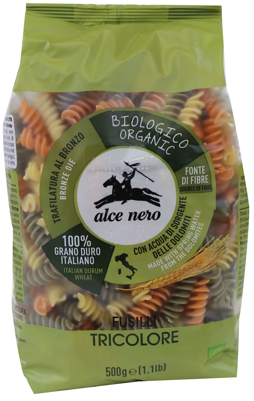 Levně 4X Alce Nero Těstoviny (semolinové tříbarevné) fusilli Bio 500 g