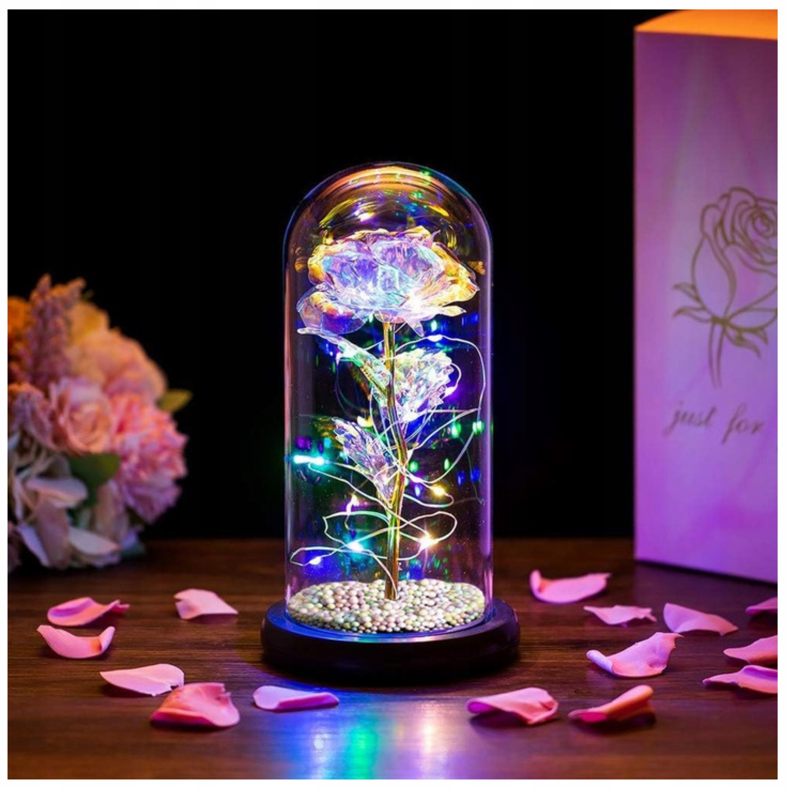 ETERNAL ROSE IN GLASS LED GLOWING GIFT WOMEN'S DAY FOR WIFE'S GIRLFRIEND Height 21 cm