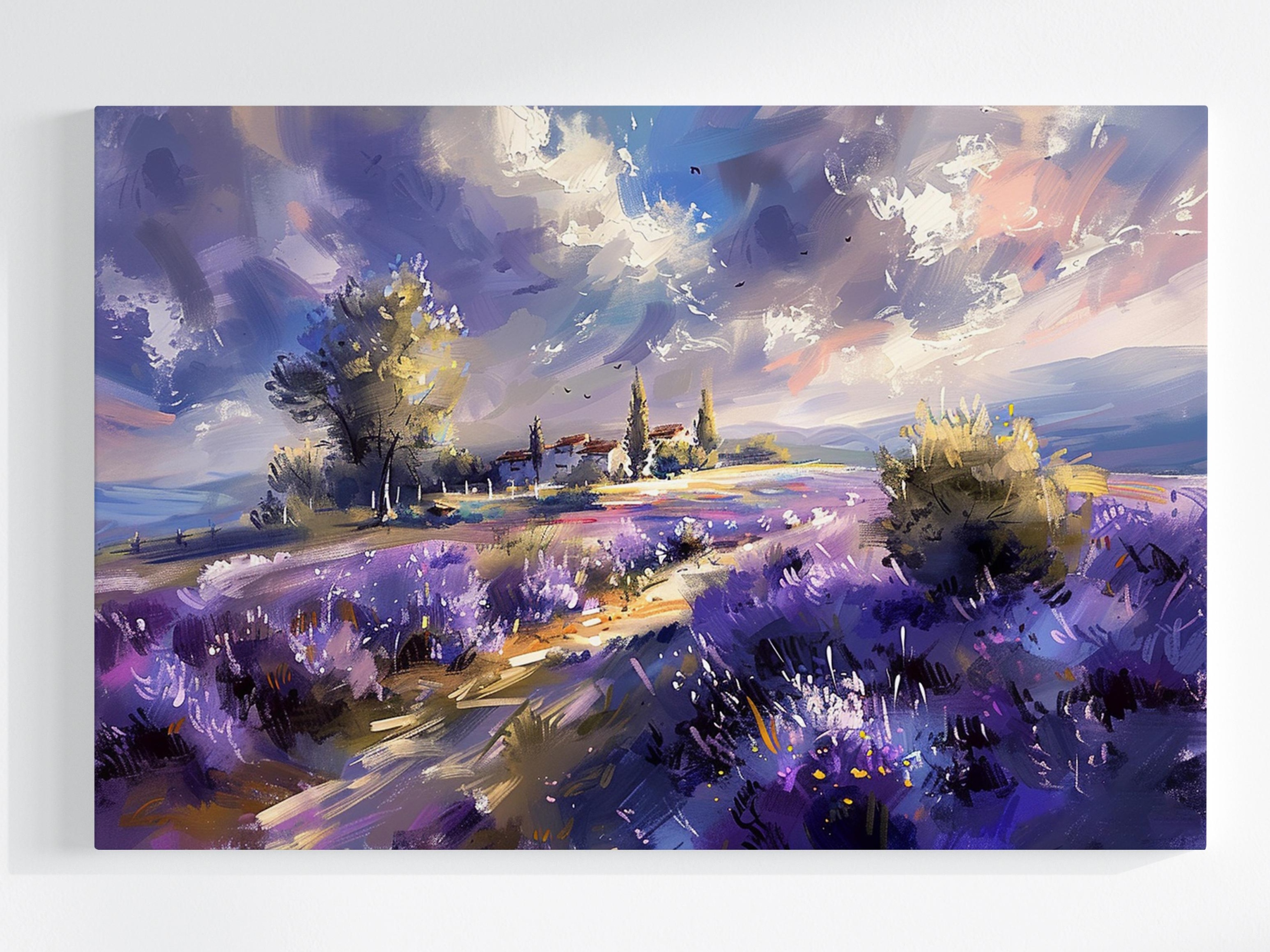 Obraz Na Plátně Canvas Krajina Městečko Pole Levandule 120x80