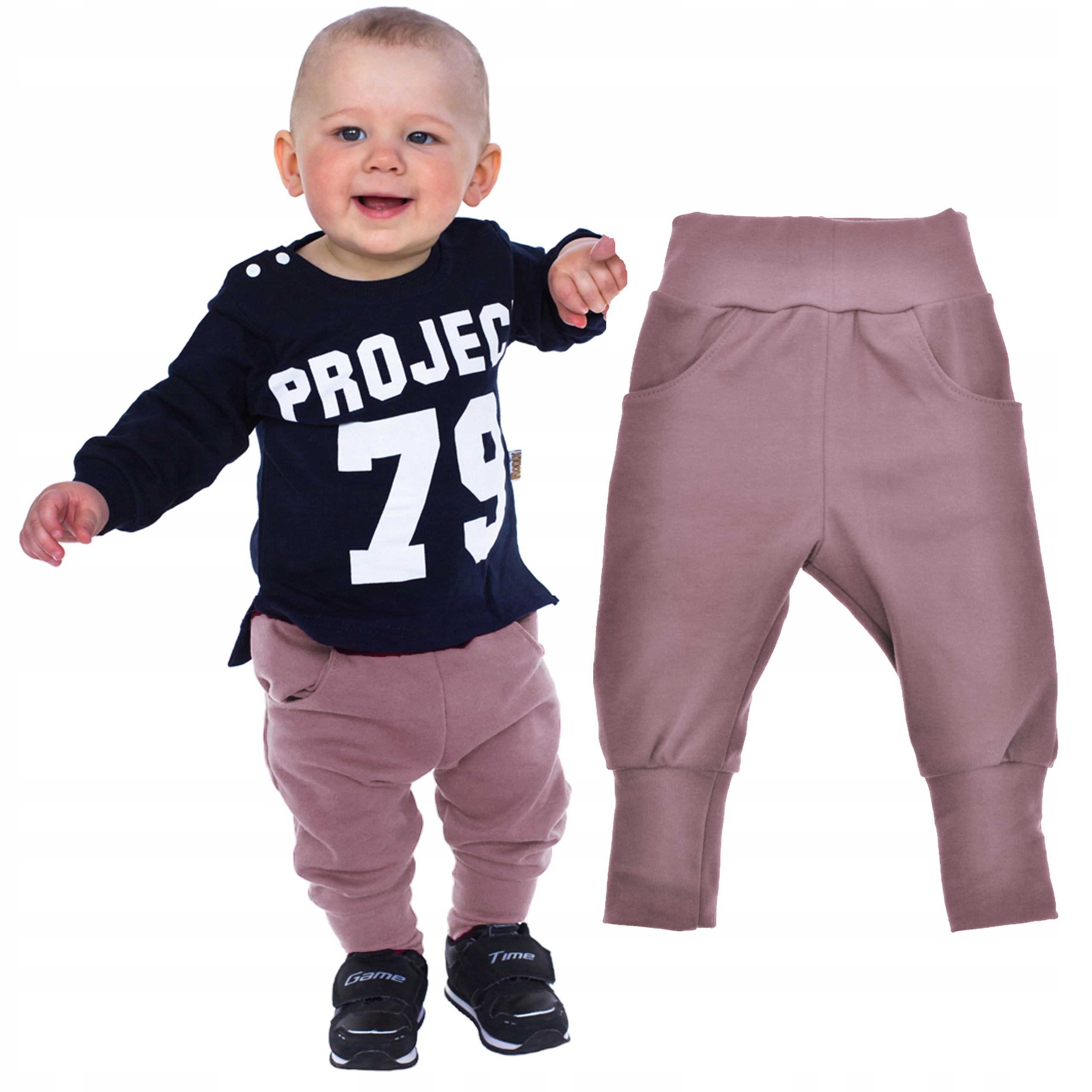 Lila spodnie bawełniane z wyciąganą gumką wiosna jesień 140 ROBIK