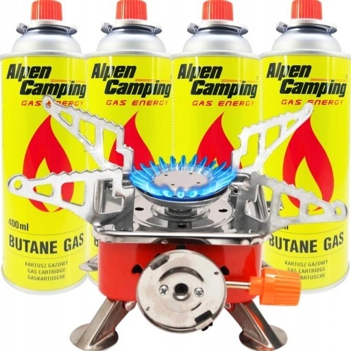 Kuchenka Mini Gazowa Turystyczna PRZENOŚNA4xGAZ Kartusz Alpen Camping 400ml