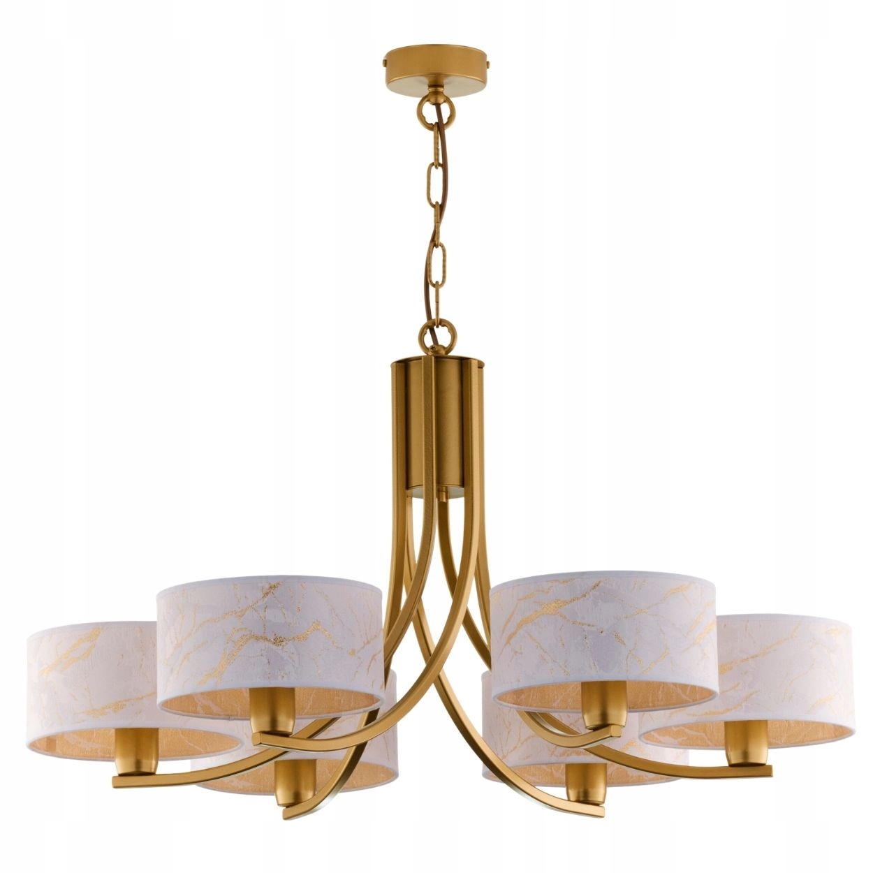 Lustr Arthur zlaté bílé stínidlo 6xE27 Elegantní Lampa Do Obývacího Pokoje Jídelny