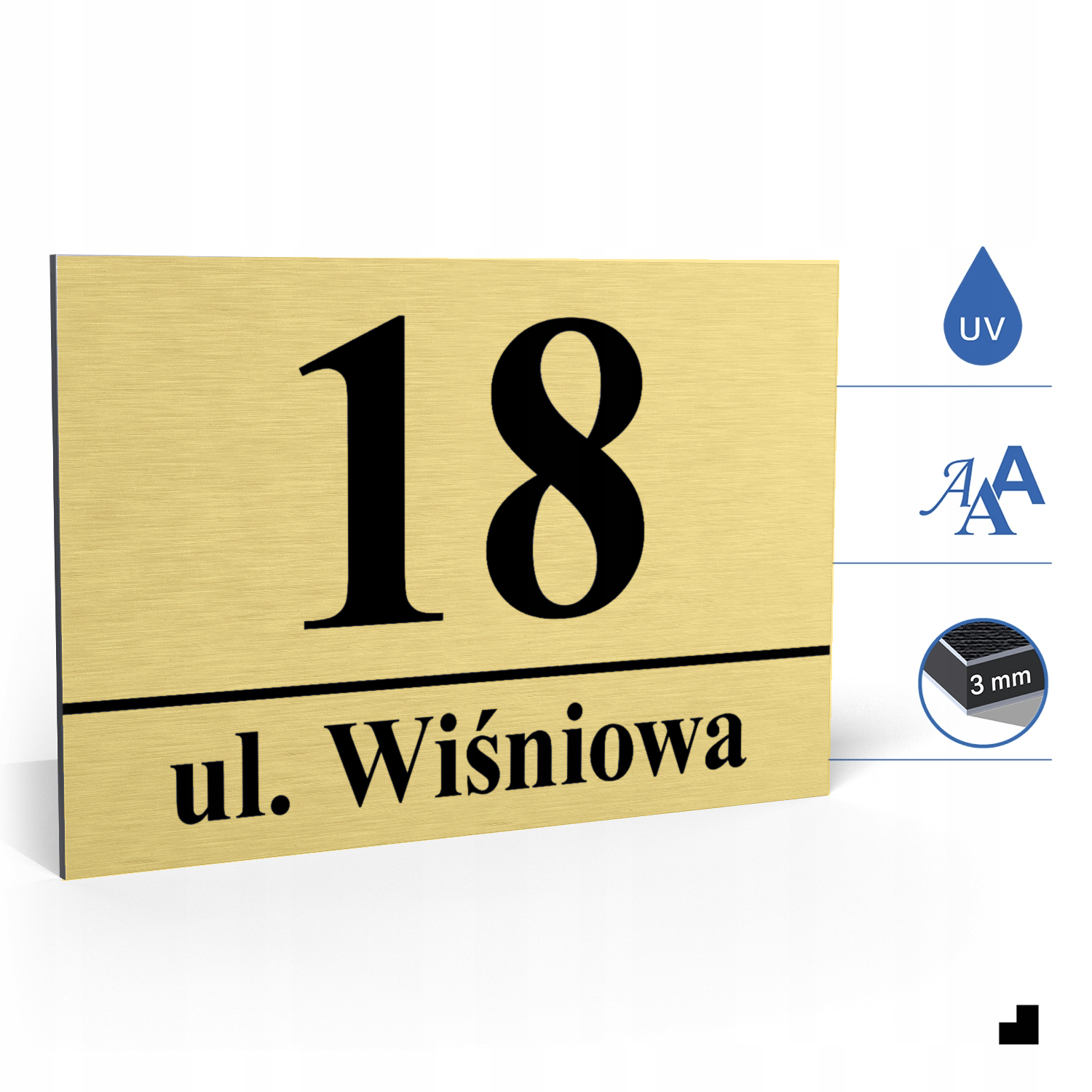 NUMER NA DOM TABLICZKA ADRESOWA Z NUMEREM DOMU 32x21 cm Złota + DYSTANSE EAN (GTIN) 5906061629714