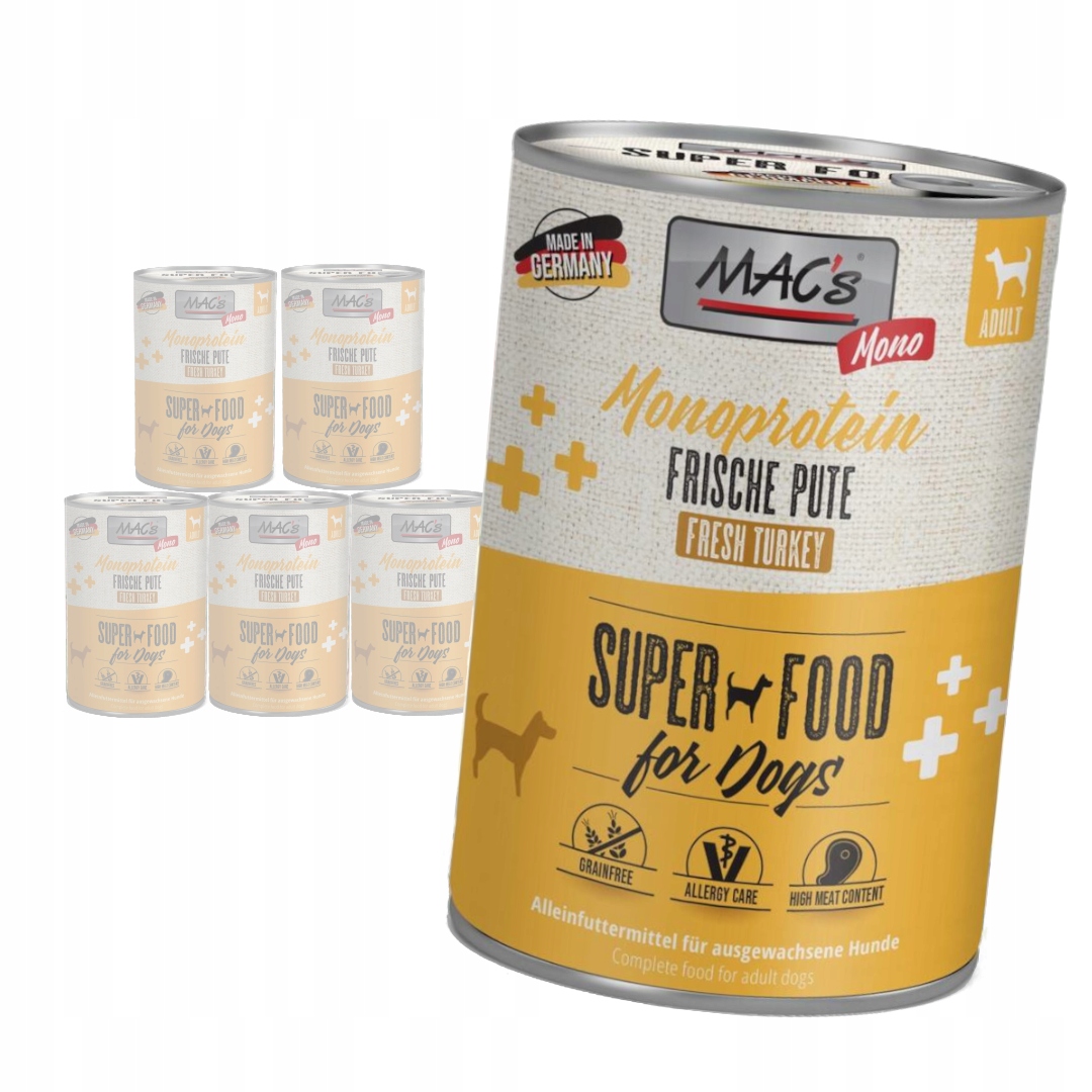 Levně Mac's Dog Monoprotein Vlhké Krmivo s krůtím masem pro psa 6x400 g Hypoalergenní