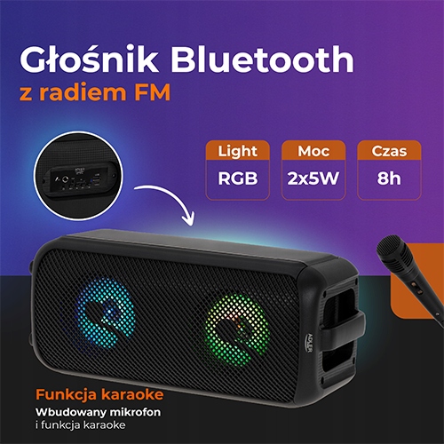 Głośnik Bluetooth AD 1903 z radiem i karaoke – mocny dźwięk i zabawa!