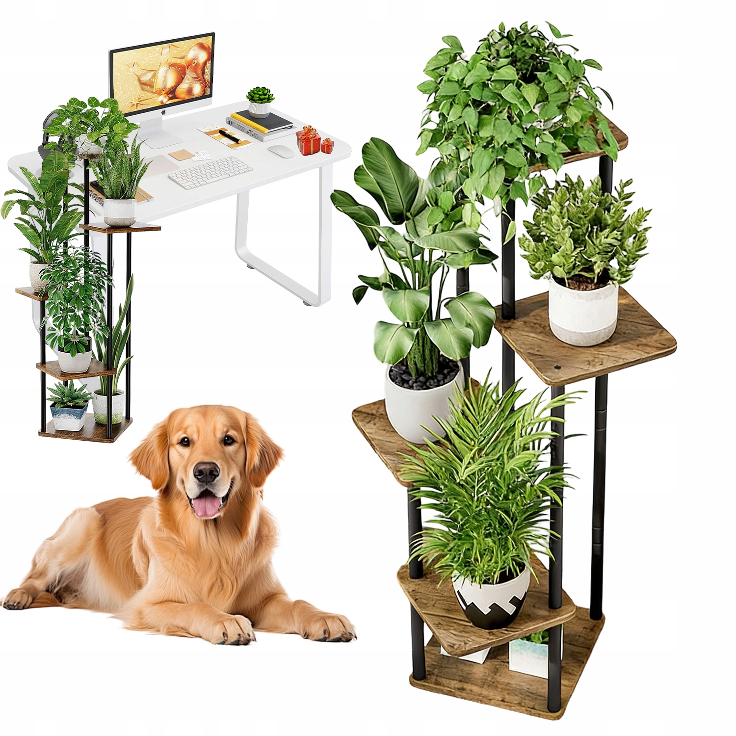 Stojan Držák Na Květináč Pro Venkovní Rostliny, 5 Úrovní, Železo Dřevo