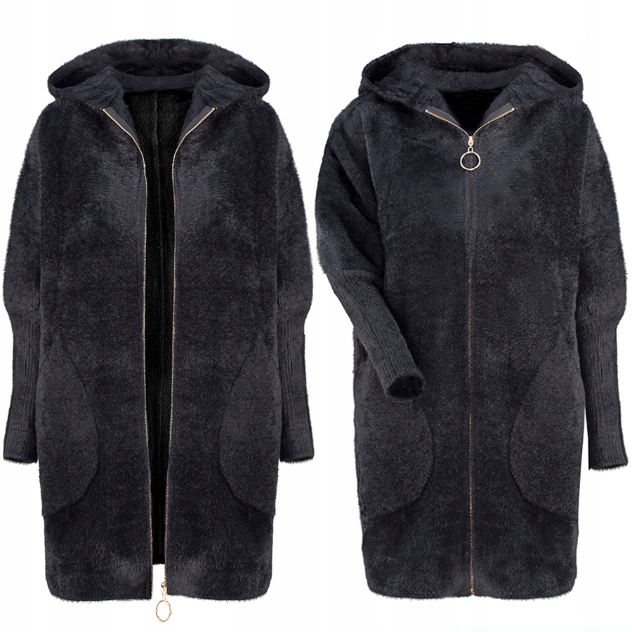 Alpaki Na Suwak Płaszcz Wełna oversize Długi Czarny