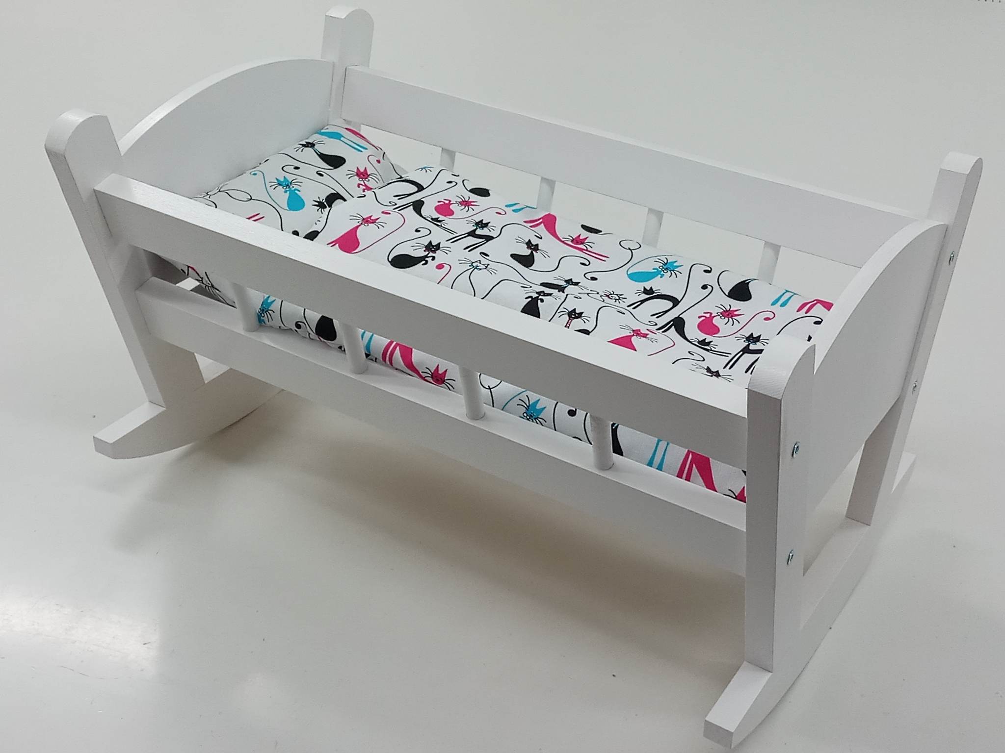 KOŁYSKA DLA LALEK BIAŁA + POŚCIEL Z MATERACEM