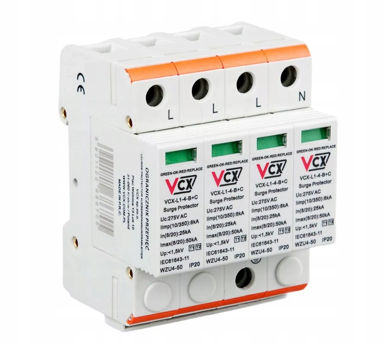 Omezovač přepětí VCX B+c T1+T2 4P 8kA Ac