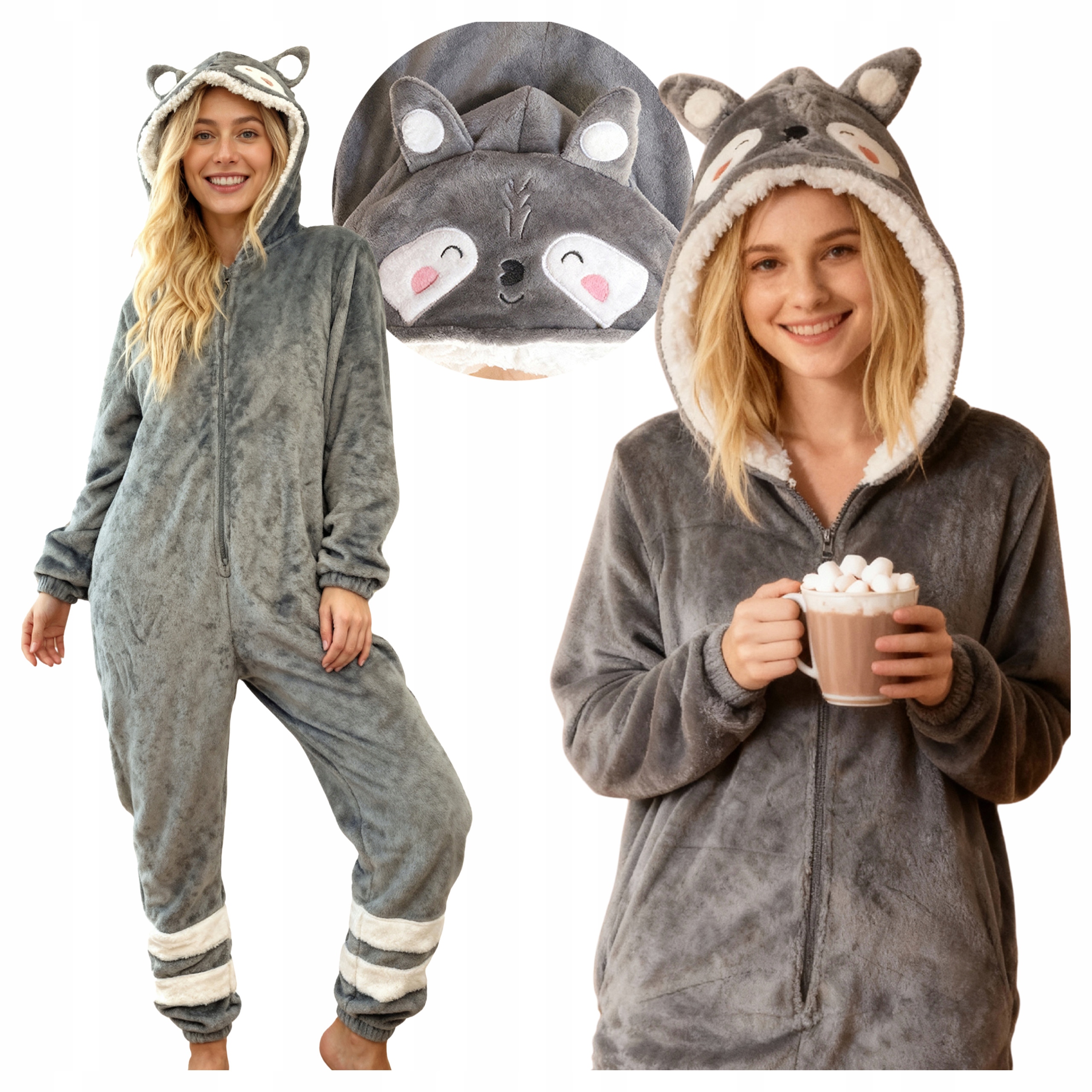 Dámské pyžamo Teplá Velurová kombinéza na zip S Kapucí Borsuk S