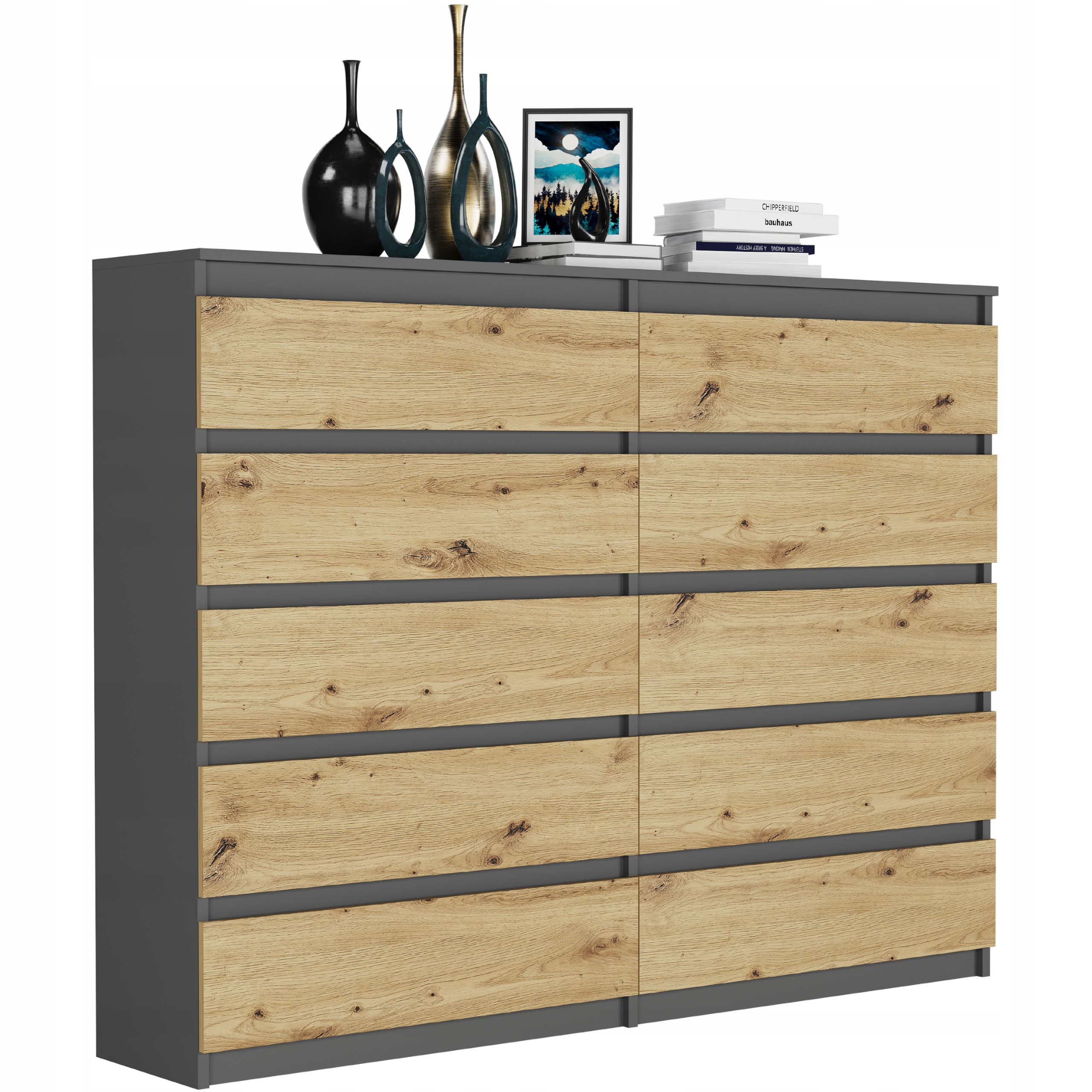 Nowoczesna KOMODA 160 SZAFKA 10 SZUFLAD R-160-S10 ANTRACYT MIX ARTISAN