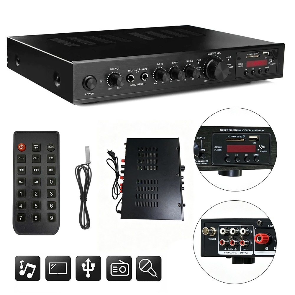 Hi-Fi stereo zesilovač 2000 W digitální, Bluetooth, Fm, Usb