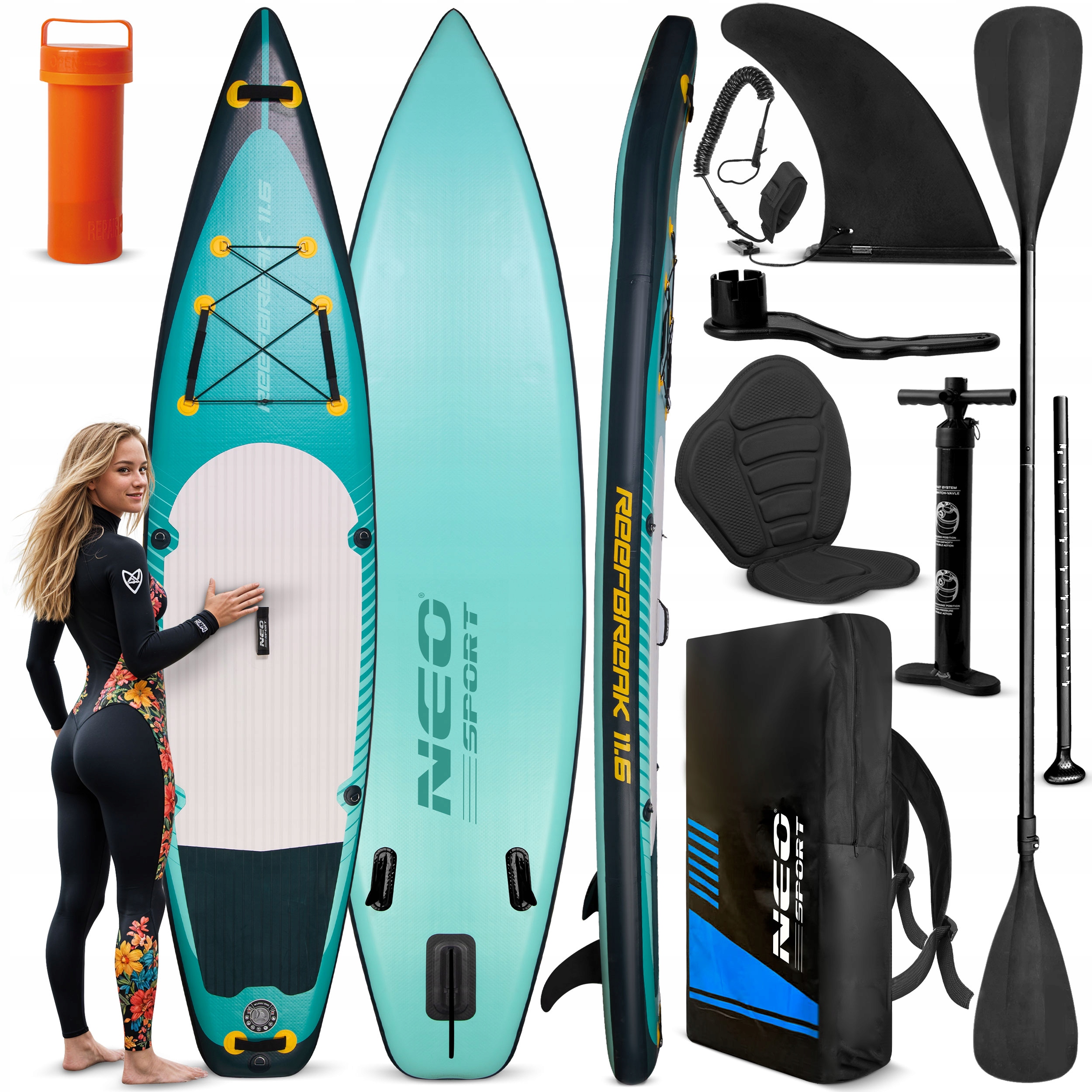 Deska Sup do pływania pompowana Reefbreak 350cm wiosło pompka siedzisko