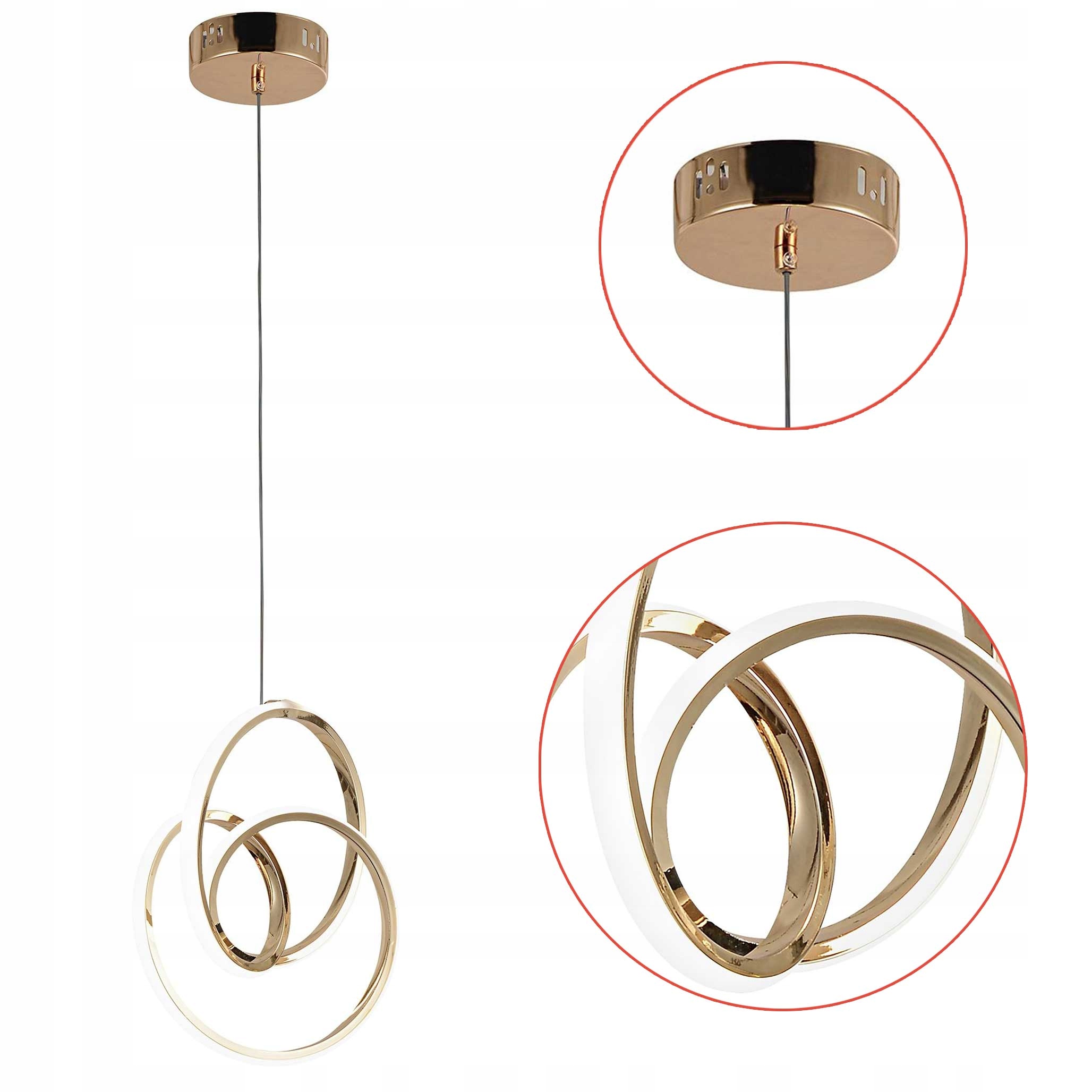 Moderní zlatá závěsná Led lampa G076 Prstencová Lehká 30 cm Lesk