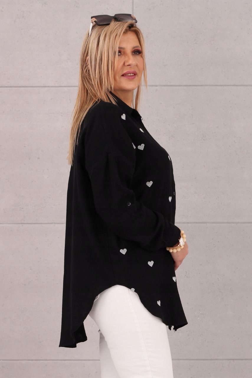 KOSZULA BAWEŁNIANA LUŹNA DUŻE ROZMIARY DŁUGA OVERSIZE W SERCA NA LATO Rozmiar 48