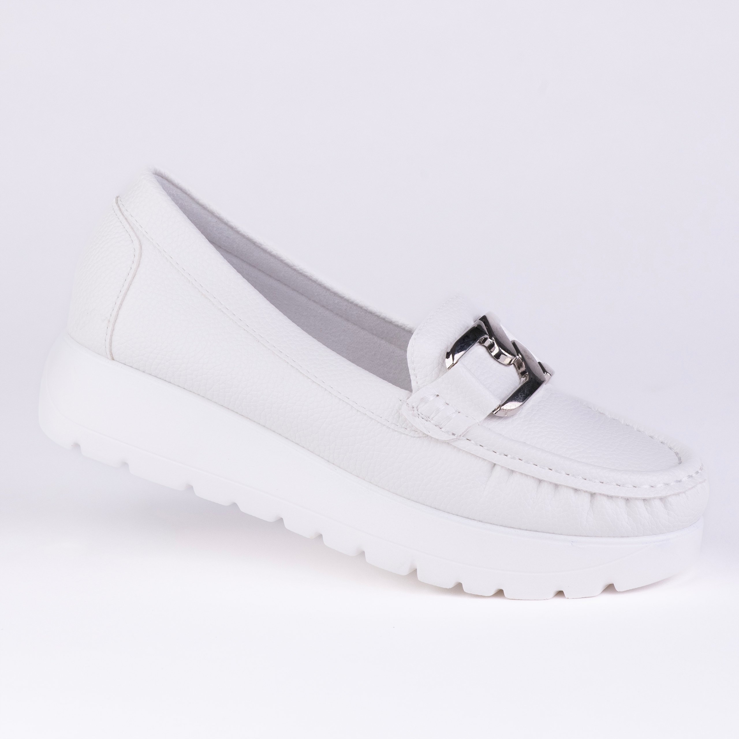 Dámské mokasíny Goodin GD-FL787B kůže eko spona platforma bílá 41