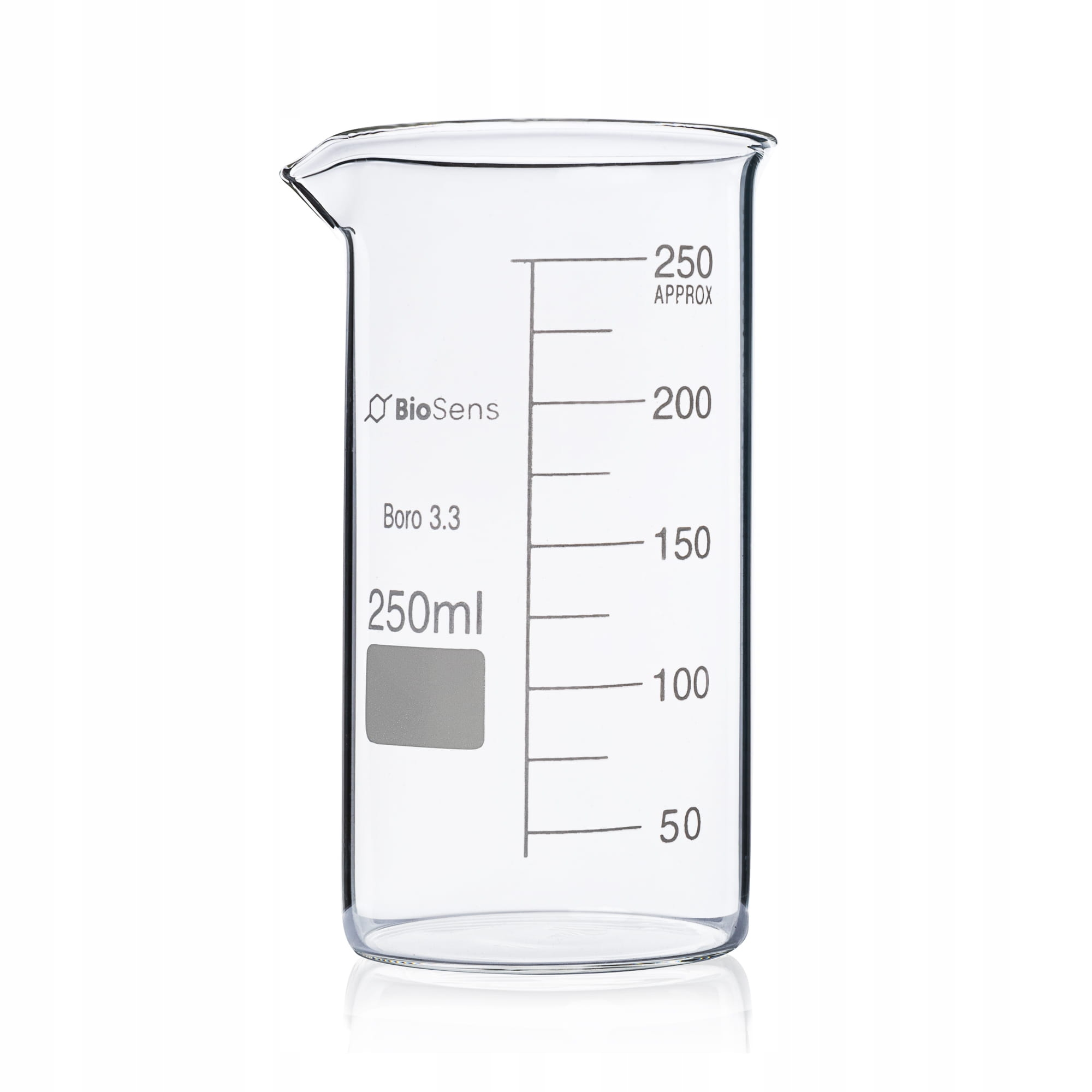 Zlewka wysoka Biosens 250 ml, z wylewem i podziałką, borokrzem Boro 3.3