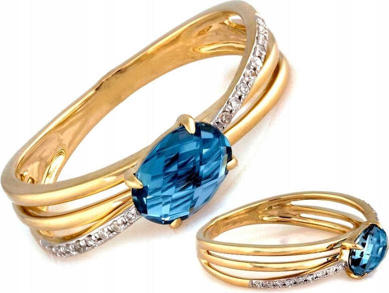 Zlatý prstýnek 585 s azurovým topazem a brilianty r14 diamanty dárek