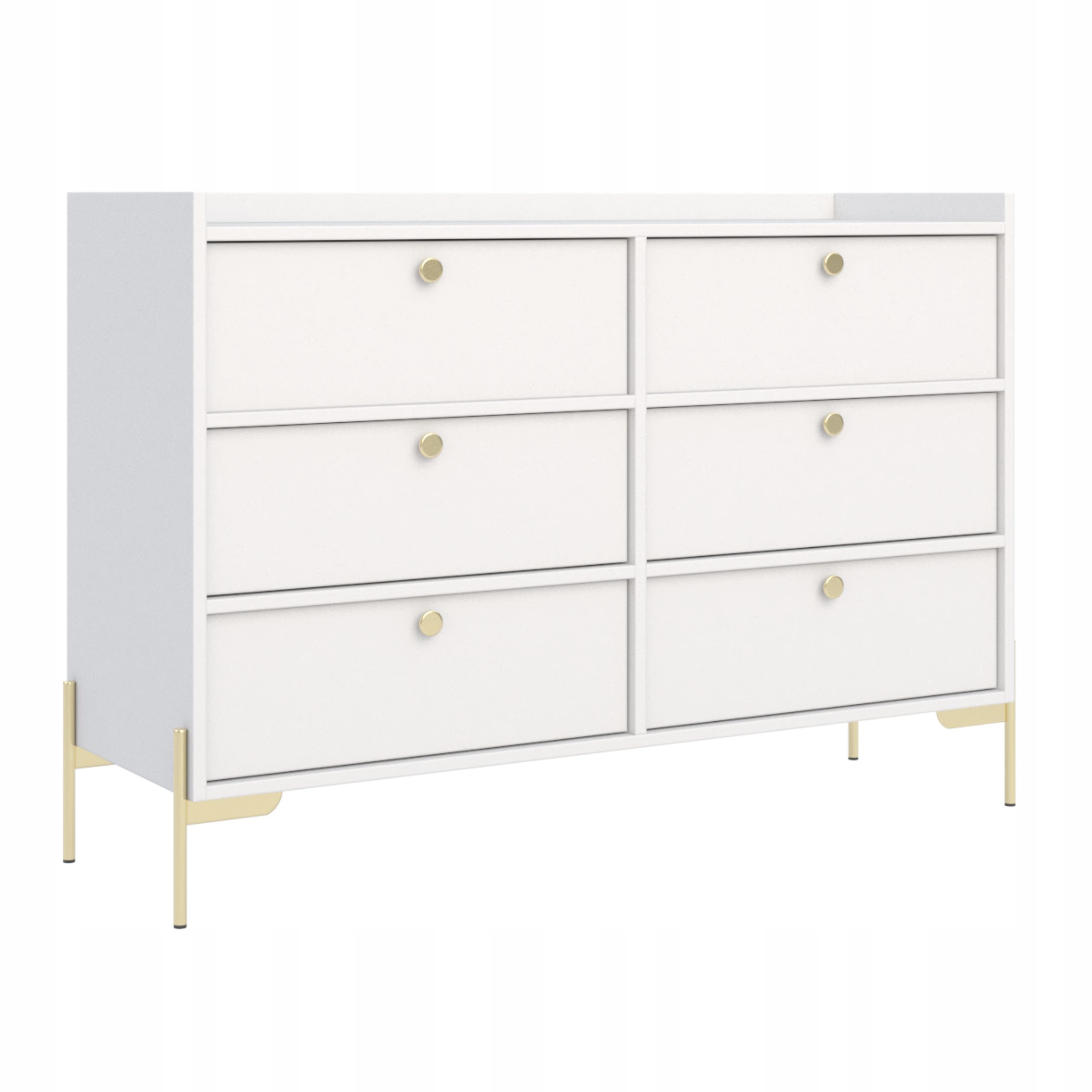 Komoda Biela Do Obývačky 6 Zásuviek Stojaca Na Nožičkách 120 cm Solvee Lux