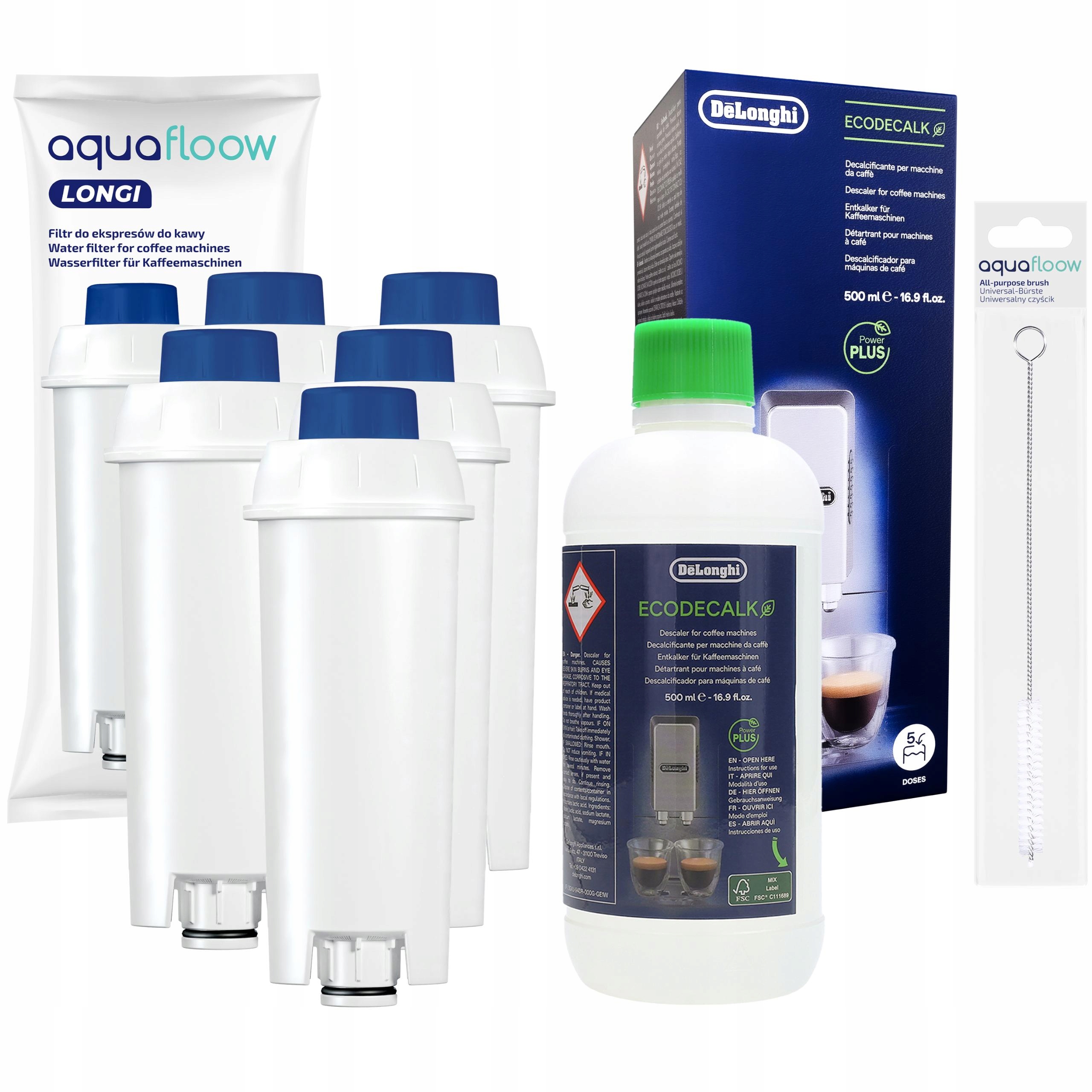 Odvápňovač Delonghi pro kávovar 5x filtr AquaFloow pro Delonghi vytěrák
