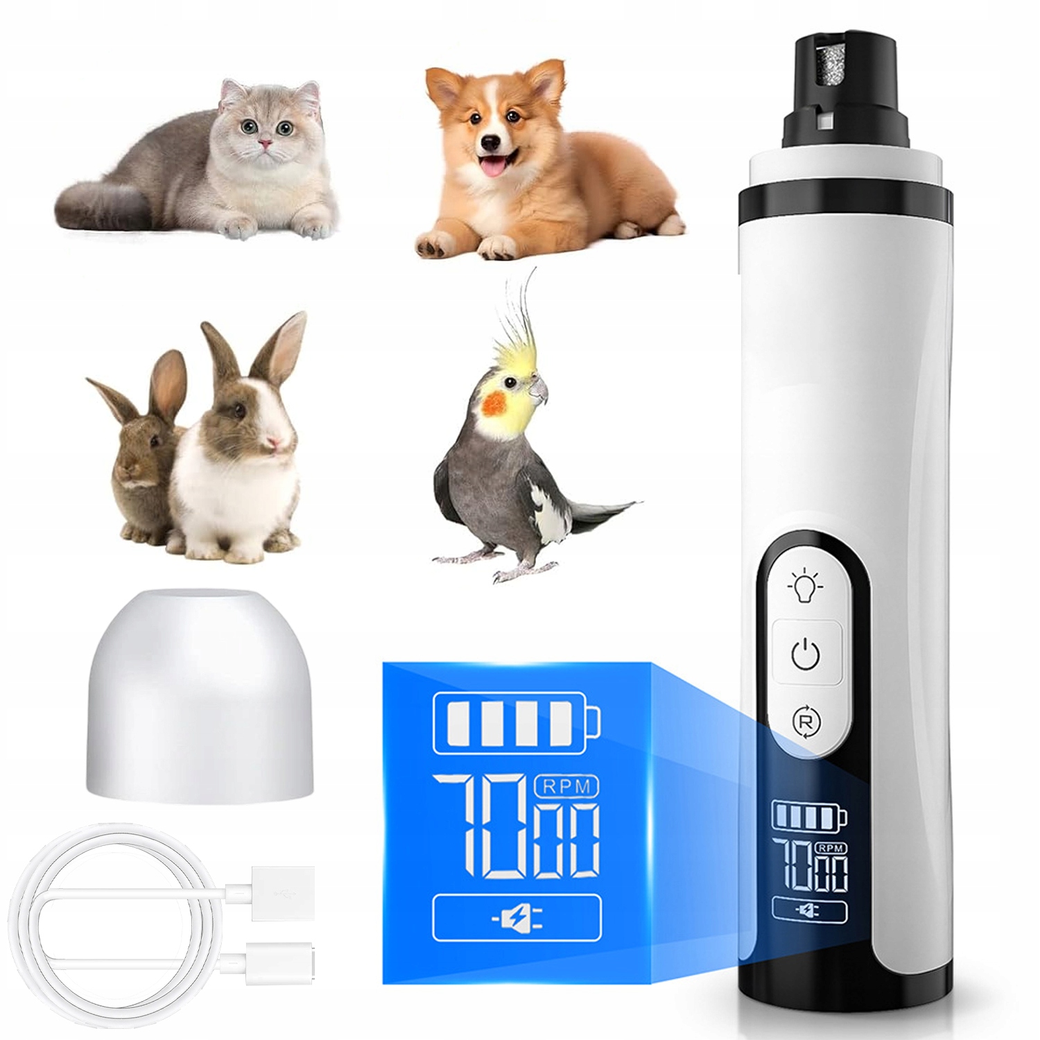 Levně Frézka Na Drápky Elektrický Pilník Pro Psa Kočky S Led Lampičkami Usb 3 Rychlosti