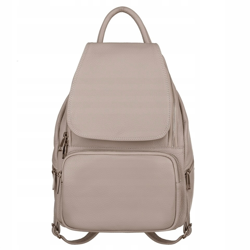 Włoski Taupe Beżowy Plecak Skóra Naturalna Nude Plecak Z Klapą Vera Pelle