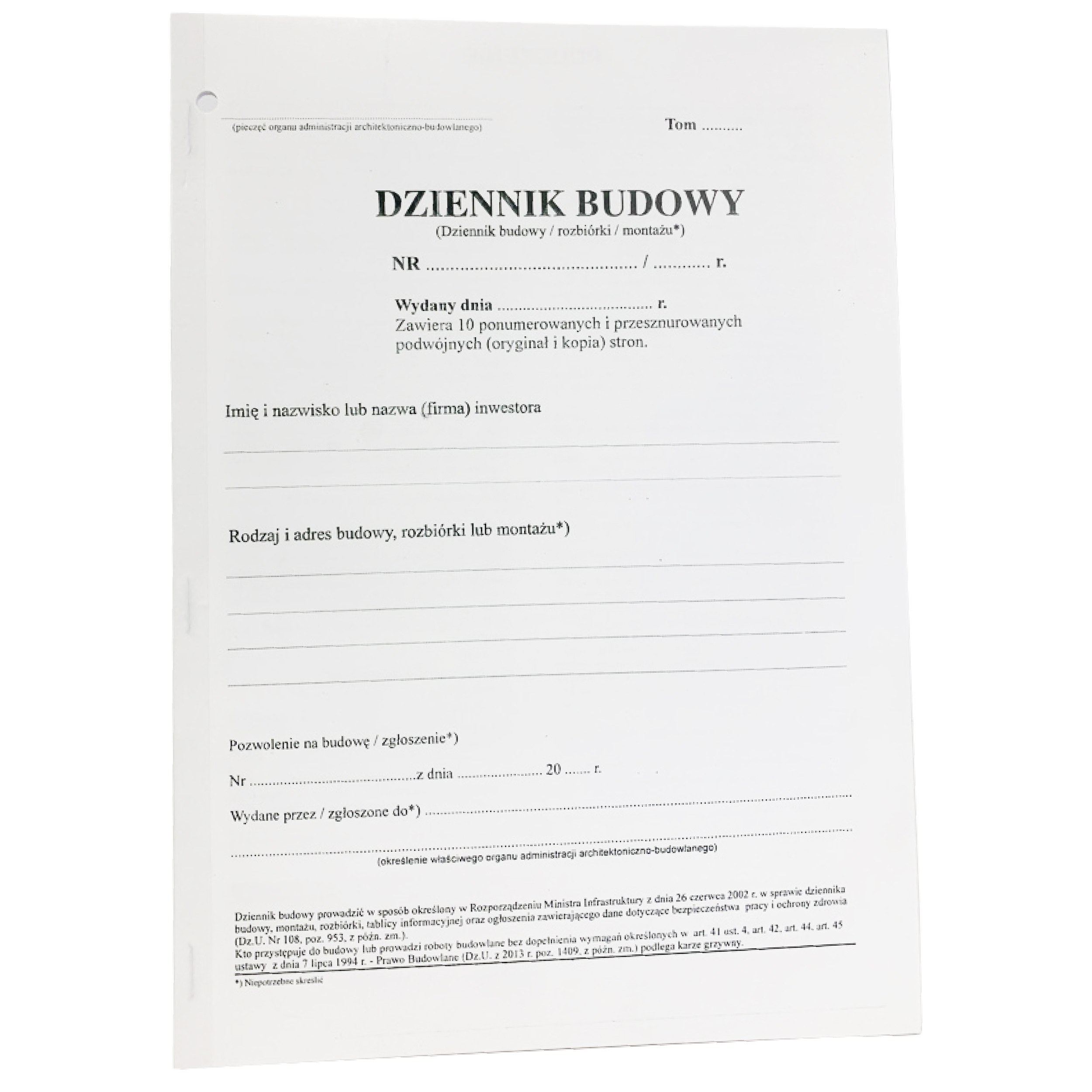 

Druk Budowlany Dziennik Budowy A4 20 Kart (10kpl)