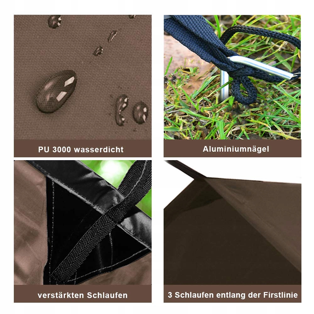 KALINCO Tarp Campingowy Ochrona UV Przeciwdeszczowy 3x4.5M Brązowy — miniatura 3