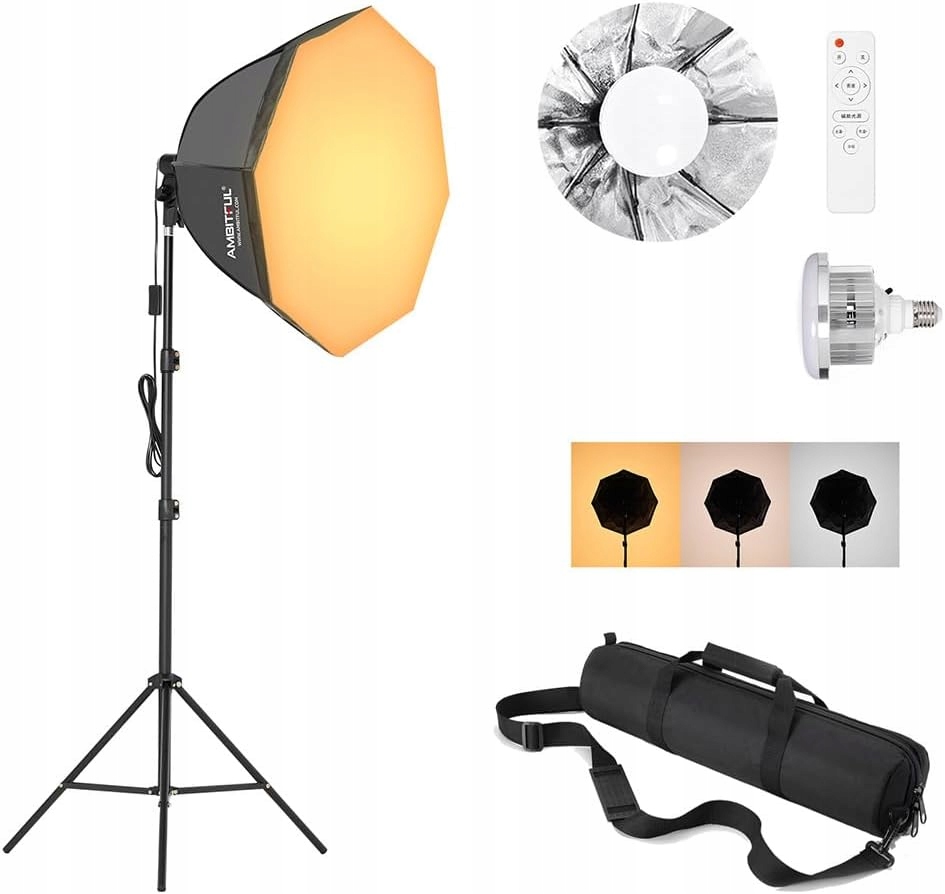 Oktagonální Softbox Studiový Set Ambitful Led 65 CM 50 W 3000-6500 K 50 W