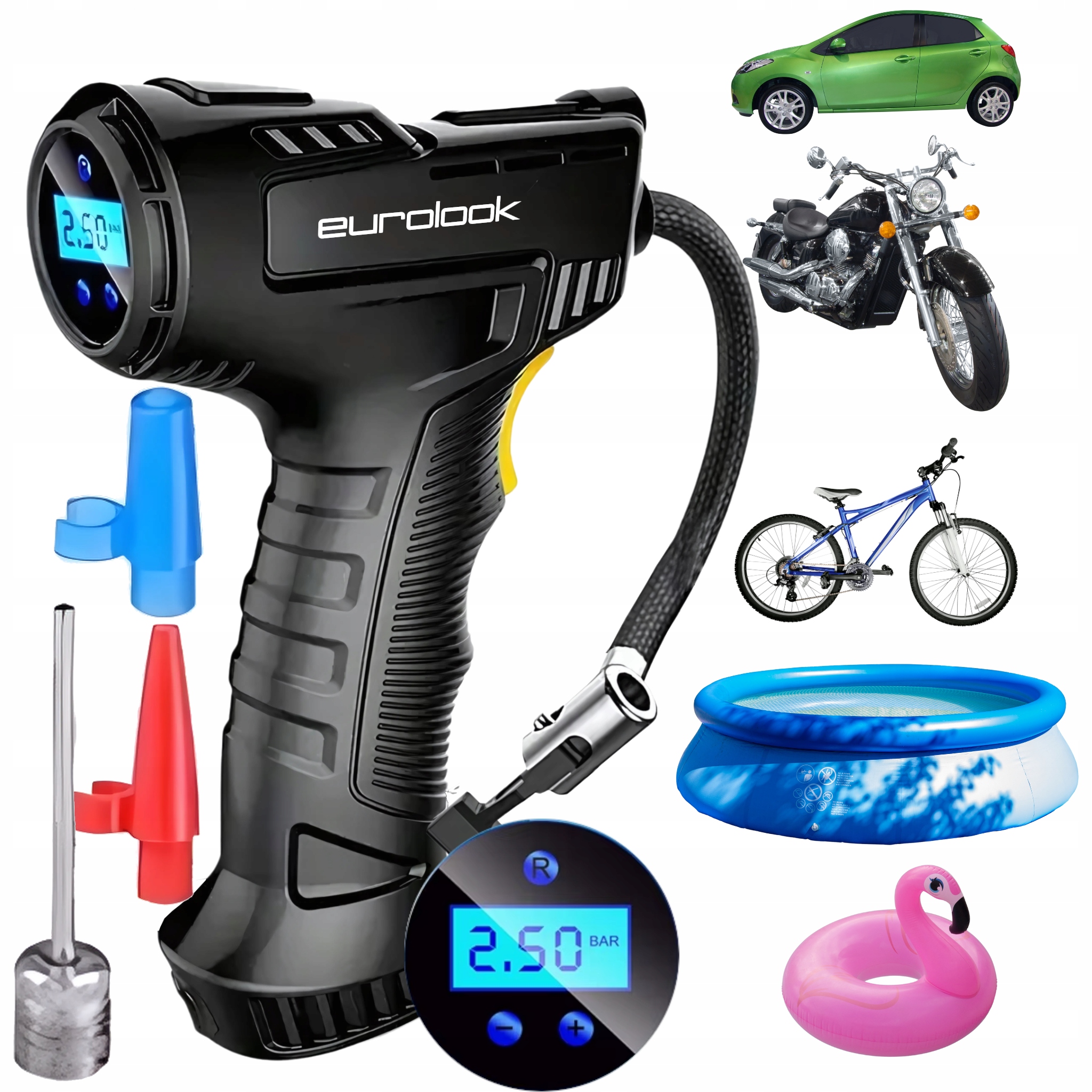 Mocny kompresor samochodowy elektryczna sprężarka pompka do roweru materaca