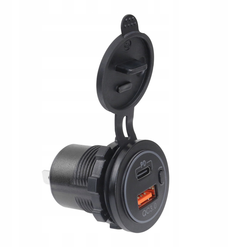 ŁADOWARKA SAMOCHODOWA MONTAŻOWA USB Z WYŁĄCZNIKIEM USB-C PD i QC3.0 BLUE Producent inny