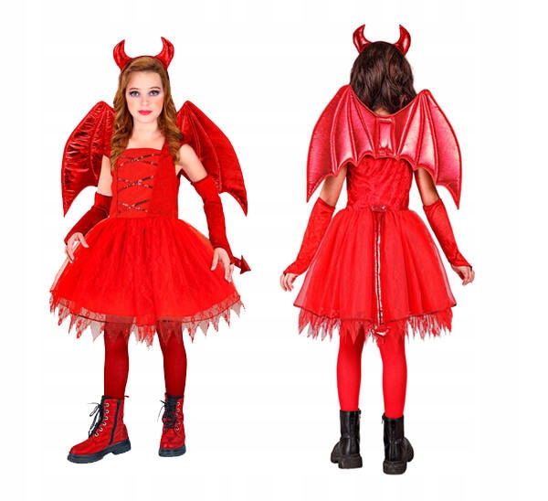 Strój Czerwony Diabełek Diabeł Diablica Dziecięcy Halloween 128