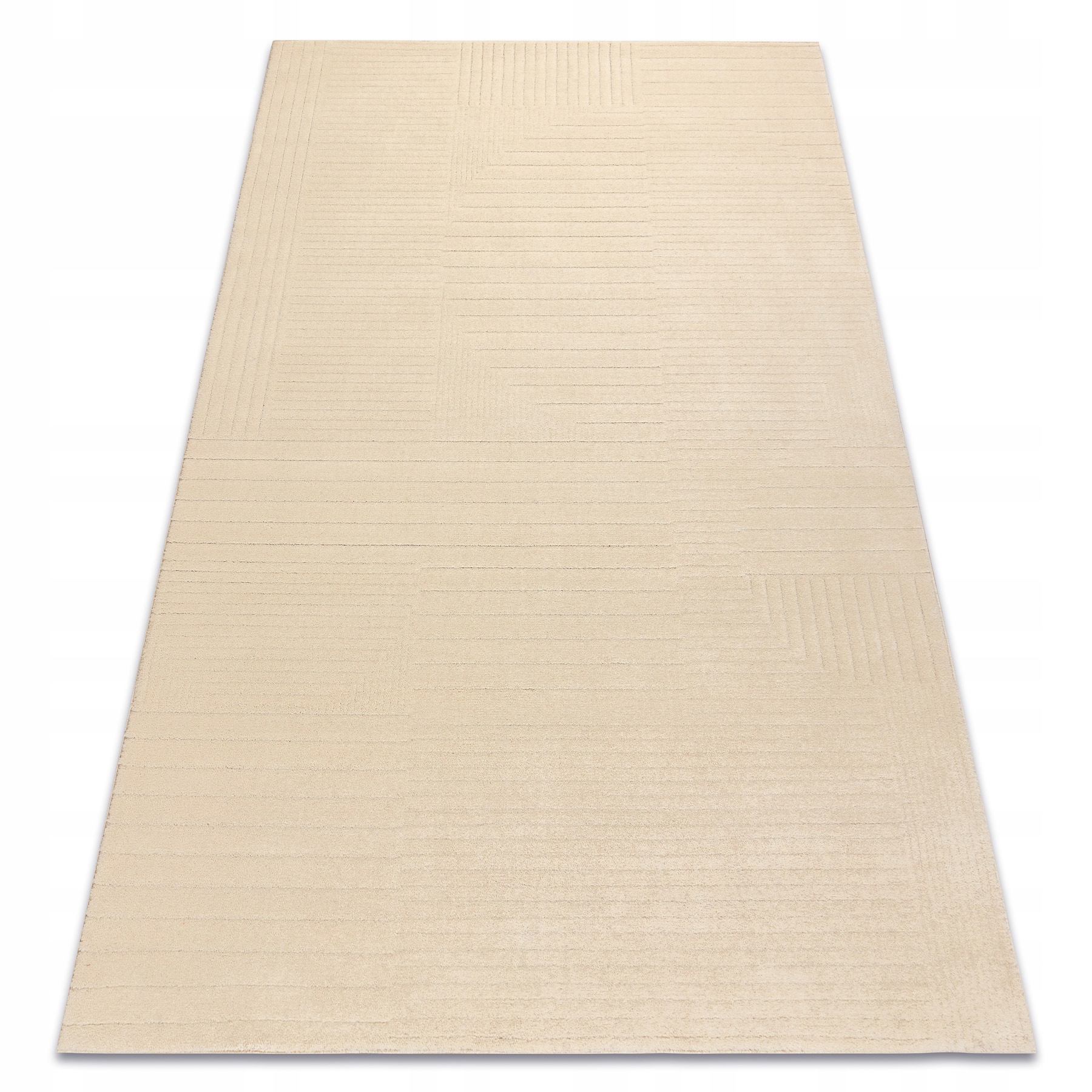 Dywan Do Salonu wełna Linie Pasy geometryczny strukturalny krem 160x230 cm