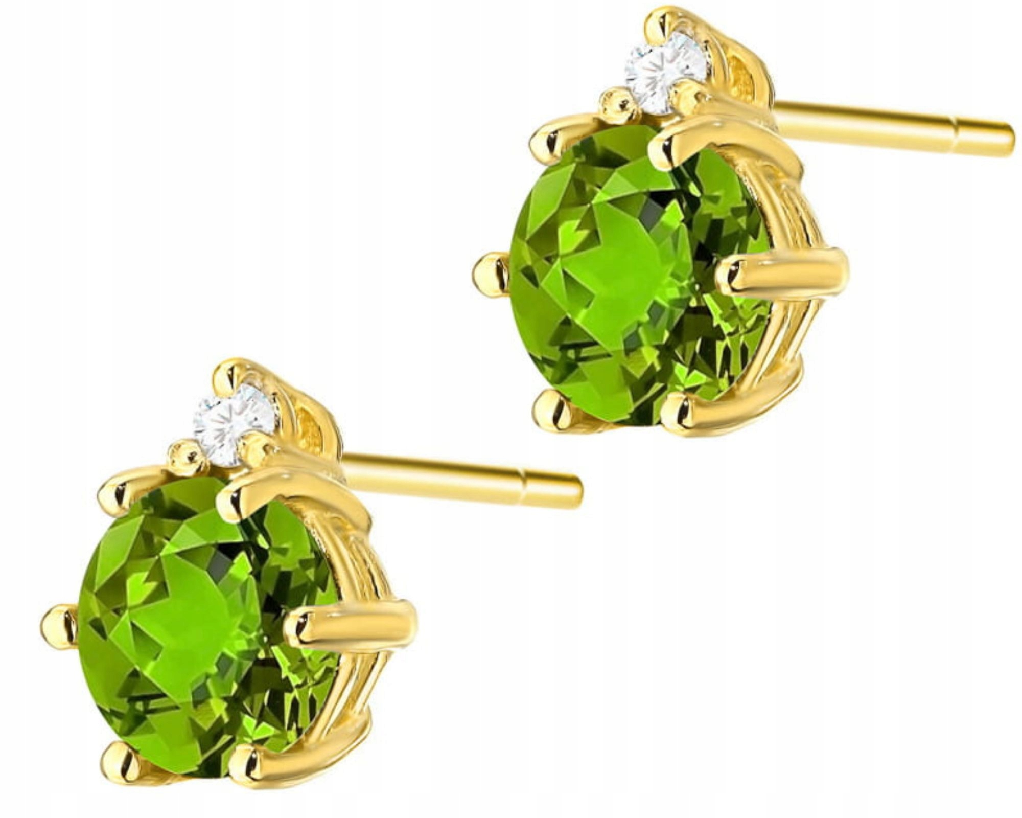 Zlaté Náušnice Ryzost 585 Přírodní Kámen Olivín Brilianty Diamanty Tyčinka