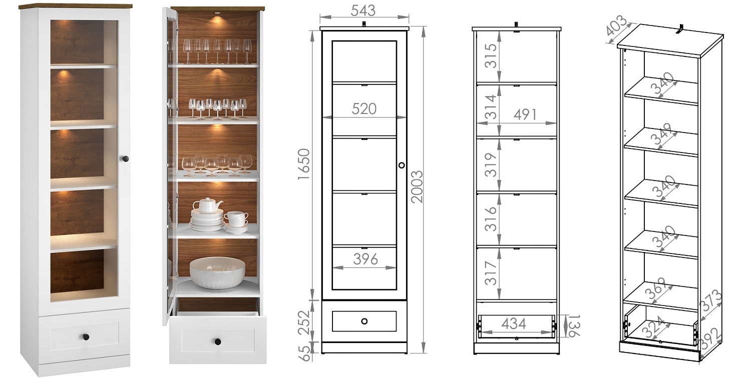 regał szybą zamykany witryna przeszklona Lille 04 Wysokość mebla 200 cm