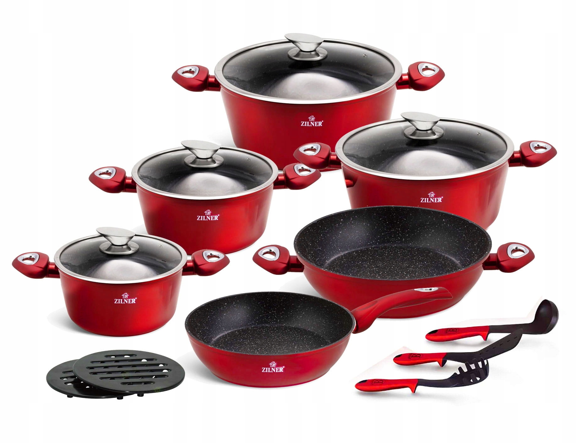 Zestaw garnków Zilner RED 15 el. NOWOŚĆ