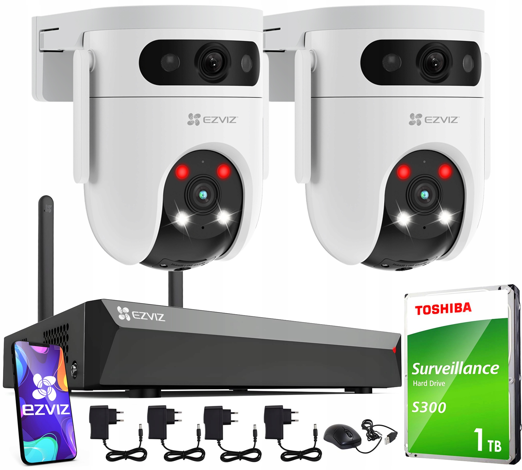 WiFi monitorovací sada Ezviz 2 kamery 10Mpx (5MP 5MP) Rotace 360° Nvr 8CH
