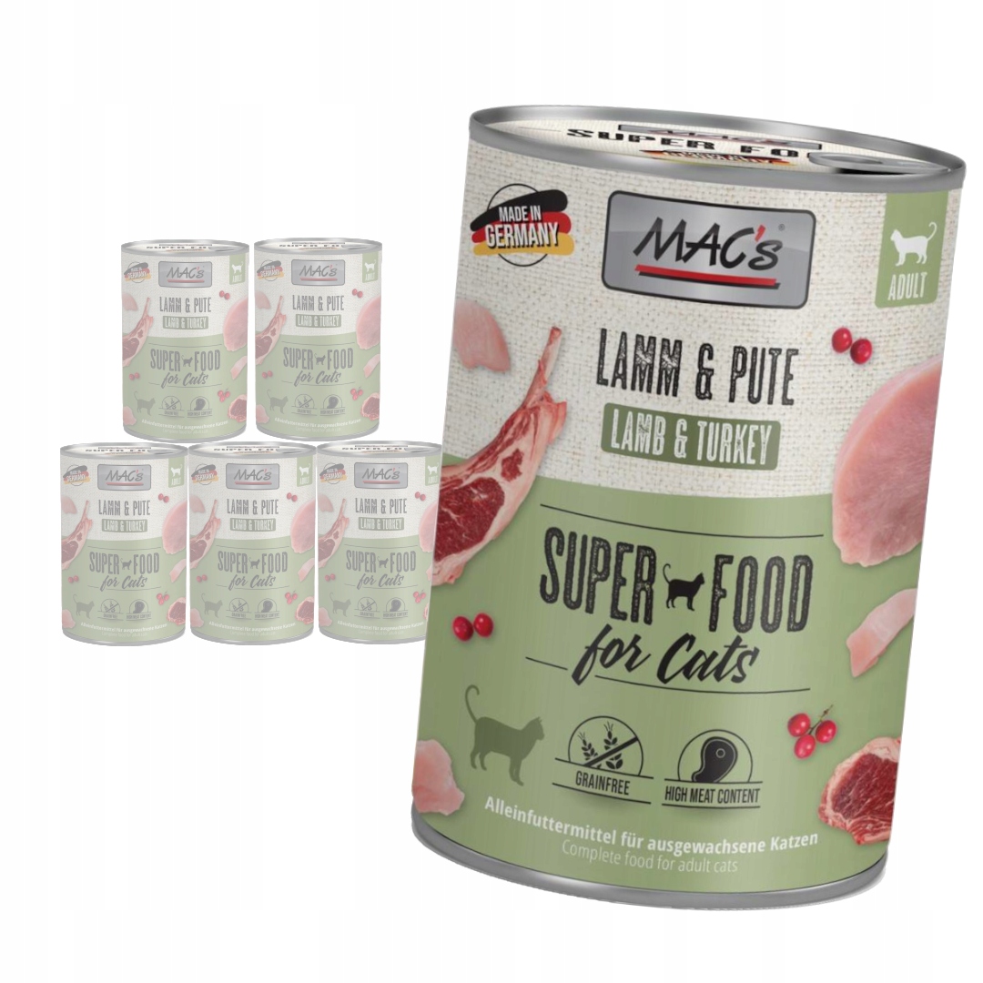 Levně MAC's Cat Mokré Krmivo Pro Kočky Jehněčí Krůta 6x400 g