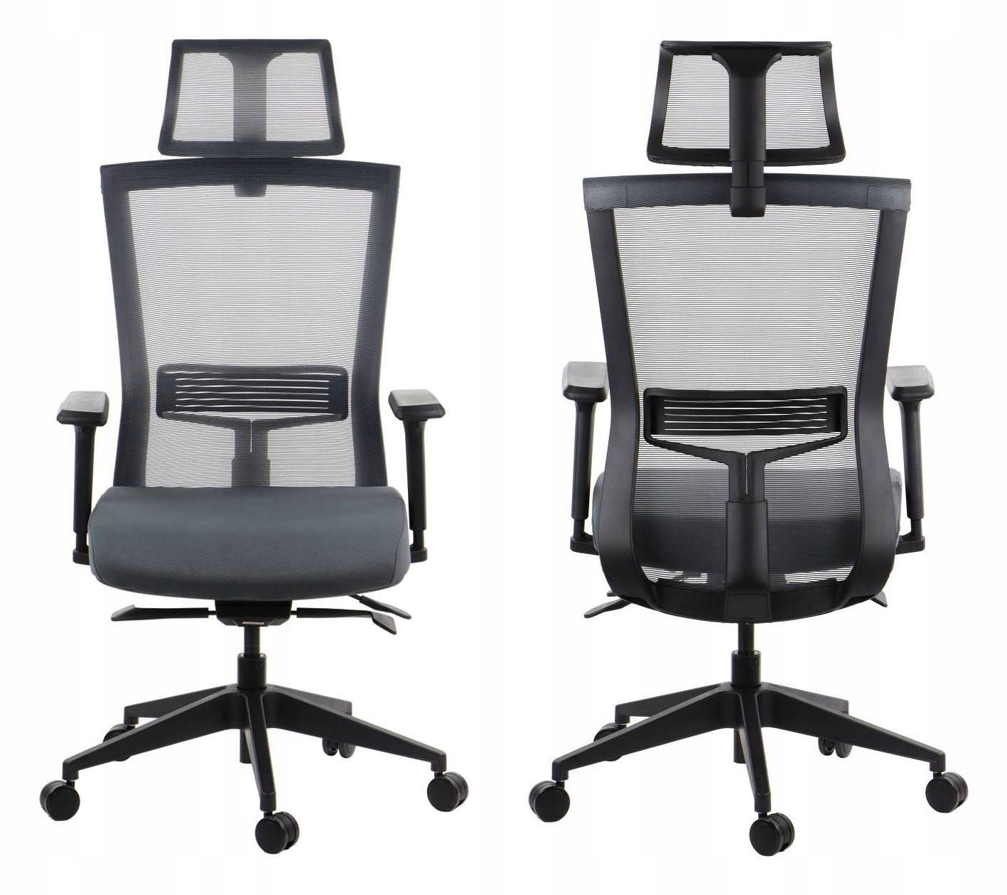 Fotel Obrotowy Hoper Szary Ergonomiczne Krzesło Biurkowe z Siatką