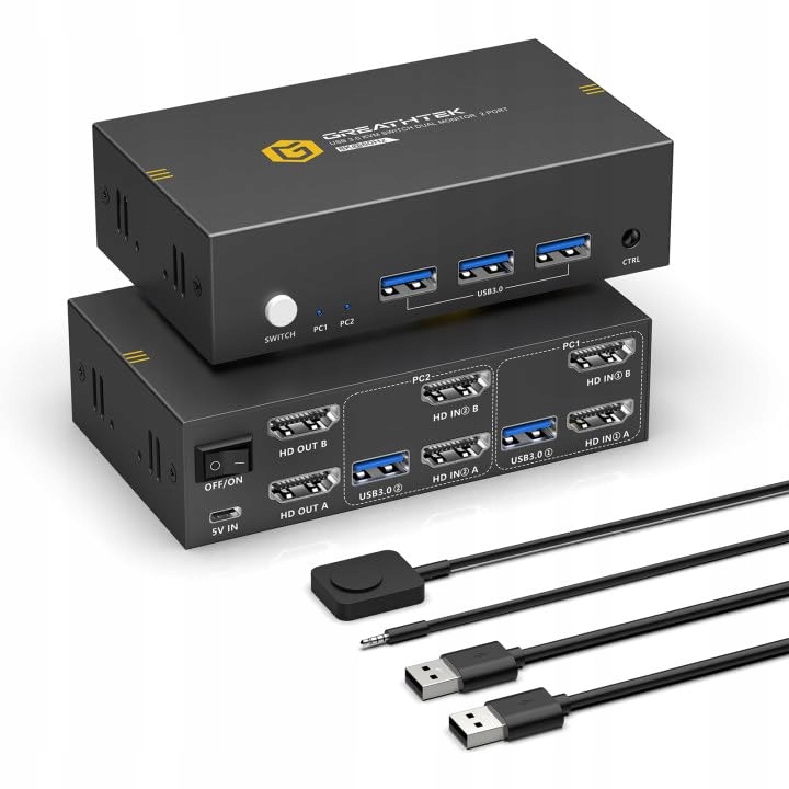 PRZEŁĄCZNIK 8K 60 HZ HDMI KVM SWITCH 2 PC 2 MONITORY USB 3.0 GREATHTEK