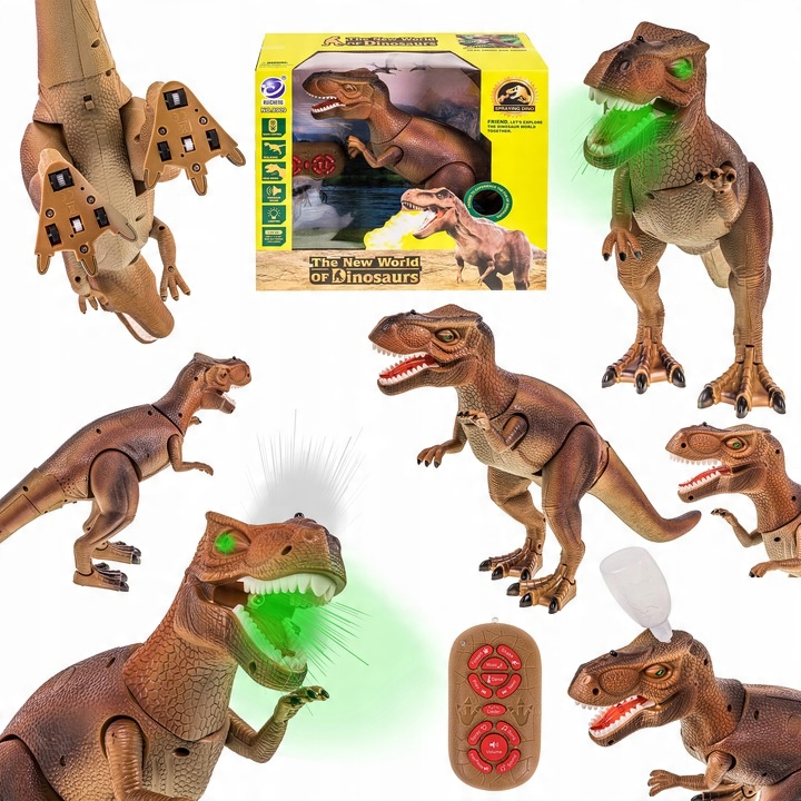 

Dinozaur T-Rex chodzi ryczy świeci zieje ogniem