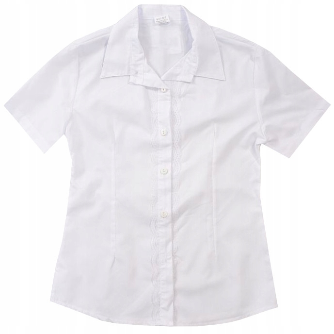 KOSZULA DZIEWCZĘCA GALOWA KRÓTKI REKAW guziki koronka BIEL /36/ 152 J140i