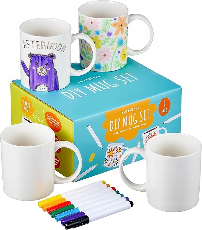 4 Porcelanowe kubki do malowania The Twiddlers markery pędzle